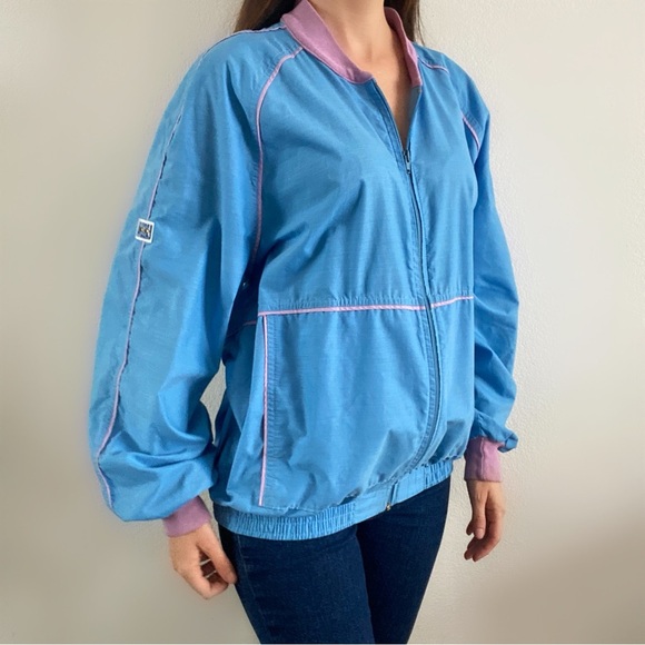 Vintage 80s laguna track jacket blue lavender adult large unisex windbreaker XL - Picture 2 of 6